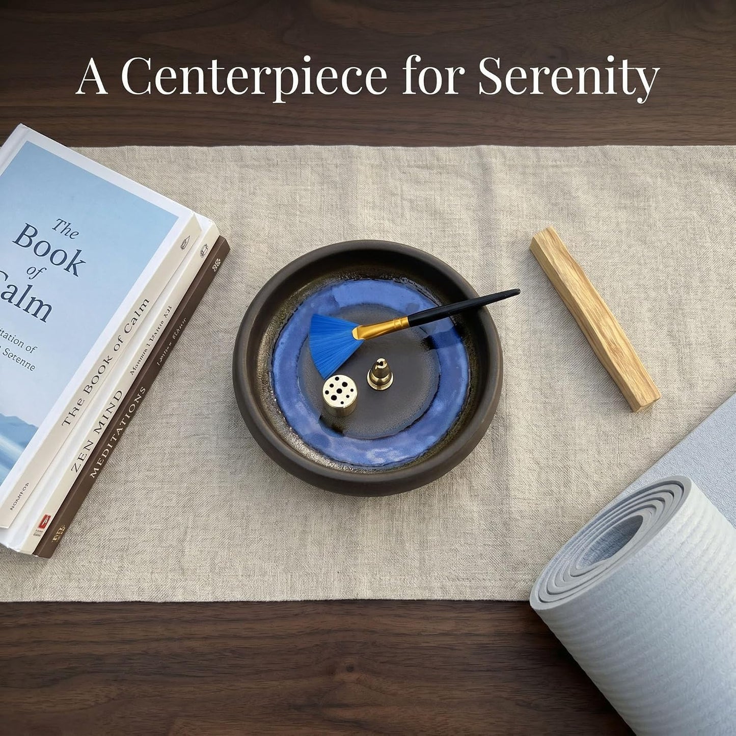 6 Inch Incense Holder with Ash Catcher,Handmade Crack Blue Glaze Ceramic Incense Burner Bowl with 9-Hole Design for Sticks,Cones,Coils Sage,Palo Santo - Perfect for Meditation,Yoga & Zen Home Décor