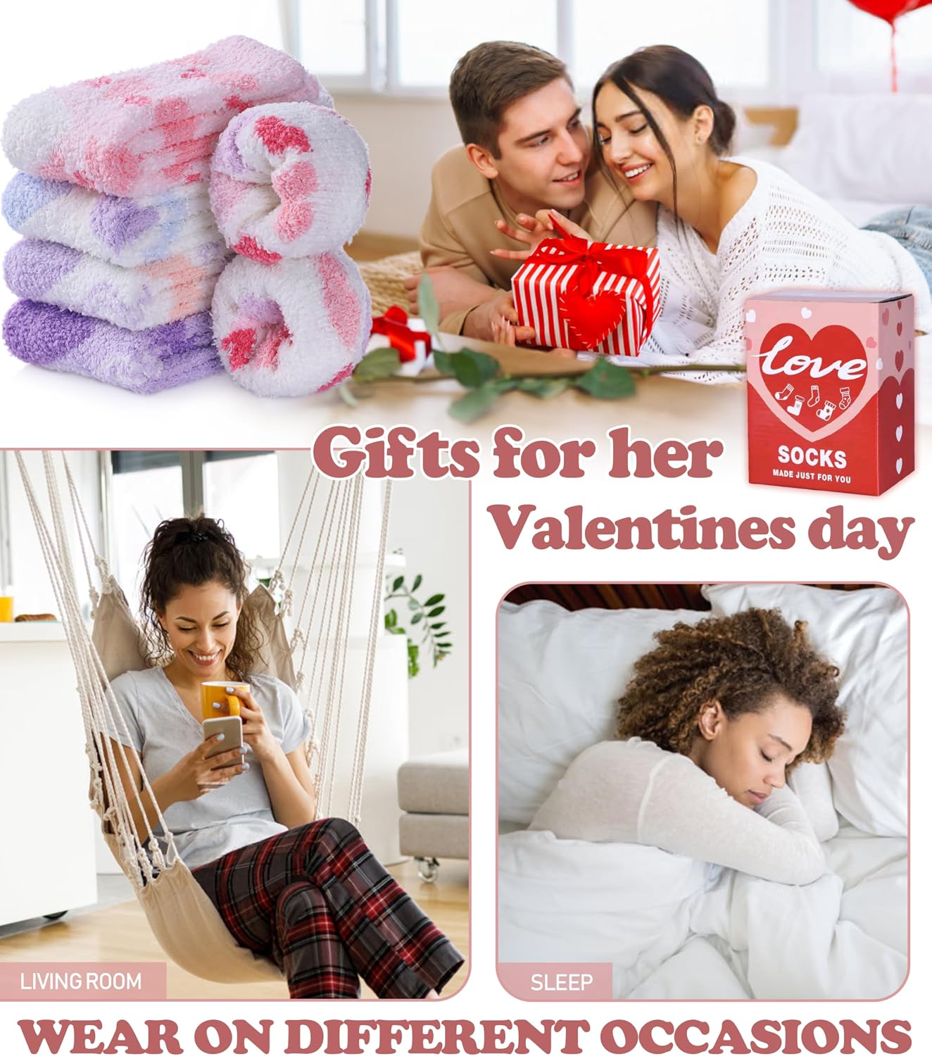 SDBING Fuzzy Socks for Women Soft Fluffy Home Sleeping Socks Cozy Warm Slipper Socks 6 or 5 Pairs