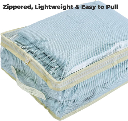 Clear Bed Sheet Organizer Bags, 3 Pack Sheet Storage Bags for Linen Closet, Zippered Bedding Set Organizers for Fitted Sheets, Flat Sheets & Pillowcases, Fits Most Queen/King Sets