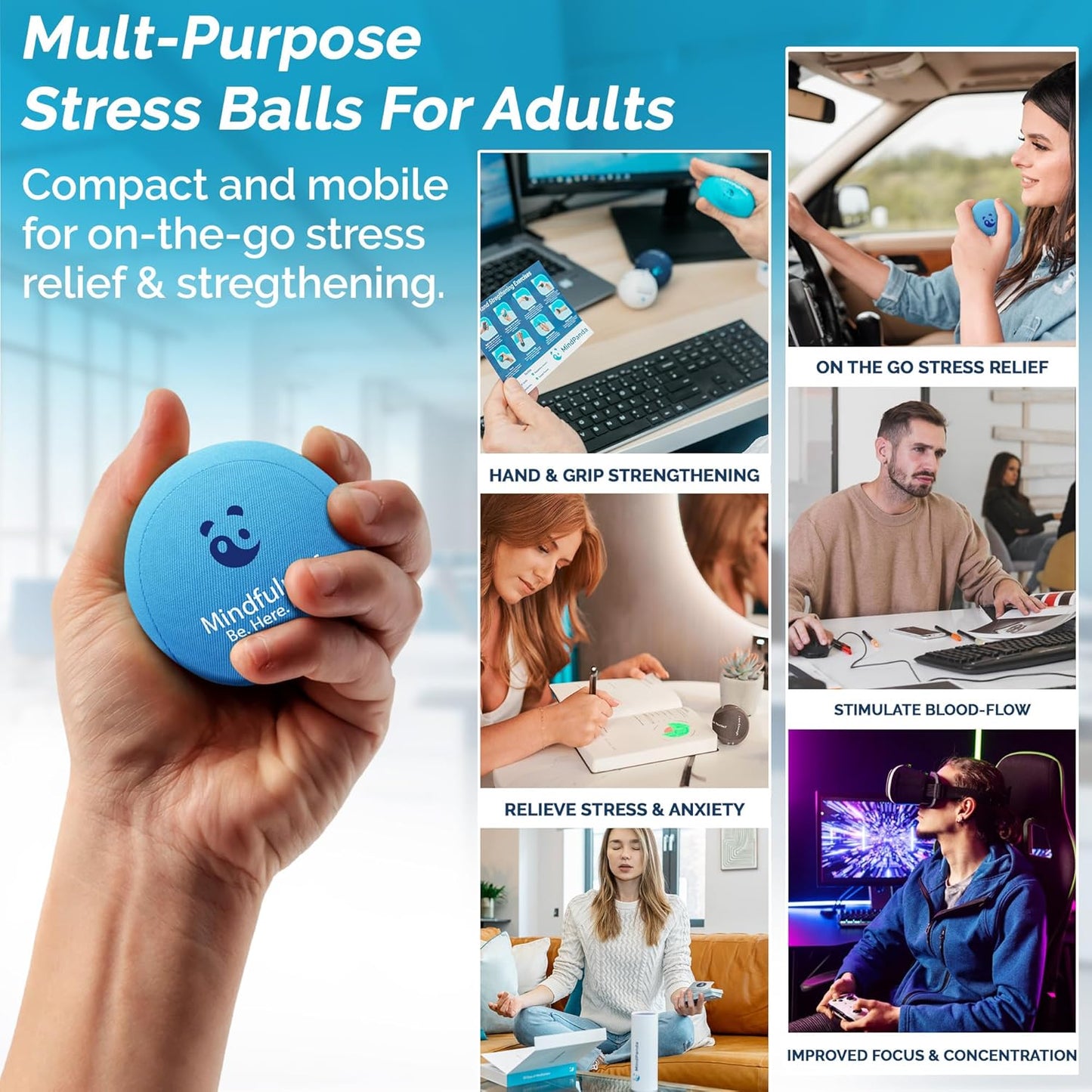 Mind & Body Stress Balls for Adults - Multi-Density Squeeze Balls for Hand Therapy & Grip Strengthening - Stress & Anxiety Relief - Choose 3-Ball (Soft, Medium & Hard) or 2-Ball (Soft & Hard) Sets