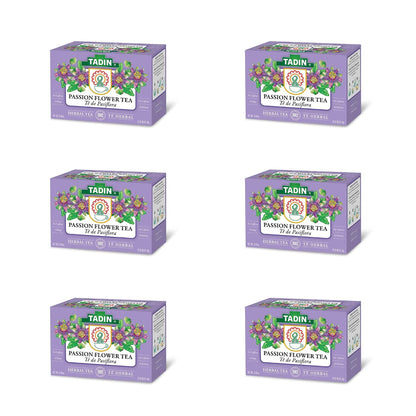 Tadin Passion Flower Herbal Tea, Caffeine Free, 24 Tea Bags Per Box, Pack of 6 Boxes Total
