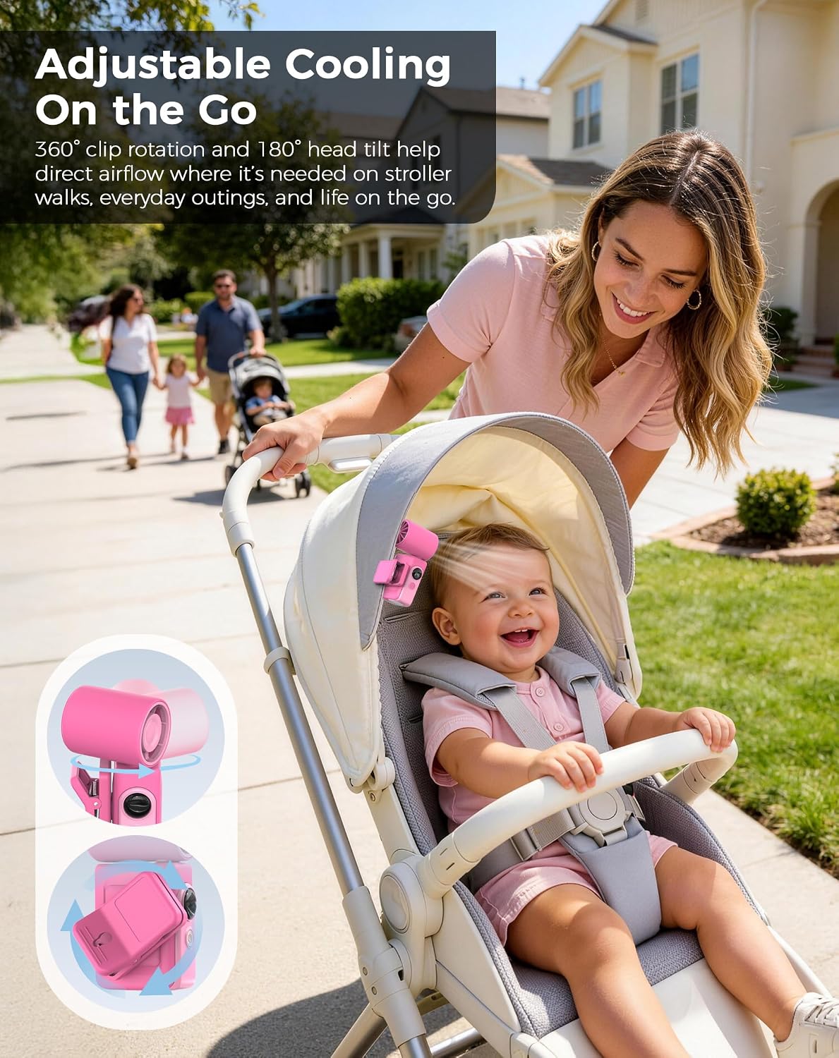 Hotsales Clip-On Portable Fan for Strollers, Handheld Turbo Fan for Travel