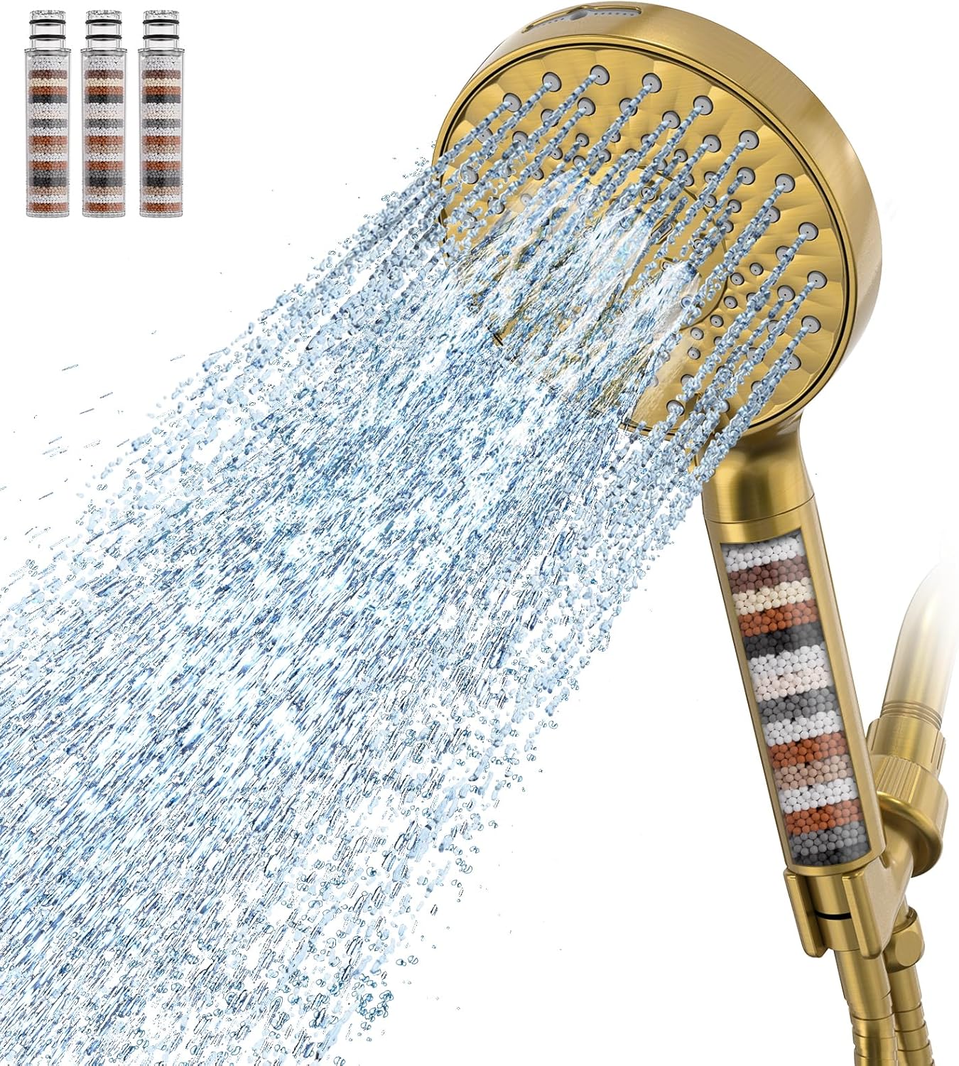 SR SUN RISE Filtered Shower Head with Handheld High Pressure 9 Spray Mode Showerhead Detachable Shower Head Water Softener Filters Beads for Hard Water Remove Chlorine 1 Filter Chrome