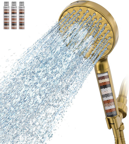 SR SUN RISE Filtered Shower Head with Handheld High Pressure 9 Spray Mode Showerhead Detachable Shower Head Water Softener Filters Beads for Hard Water Remove Chlorine 1 Filter Chrome