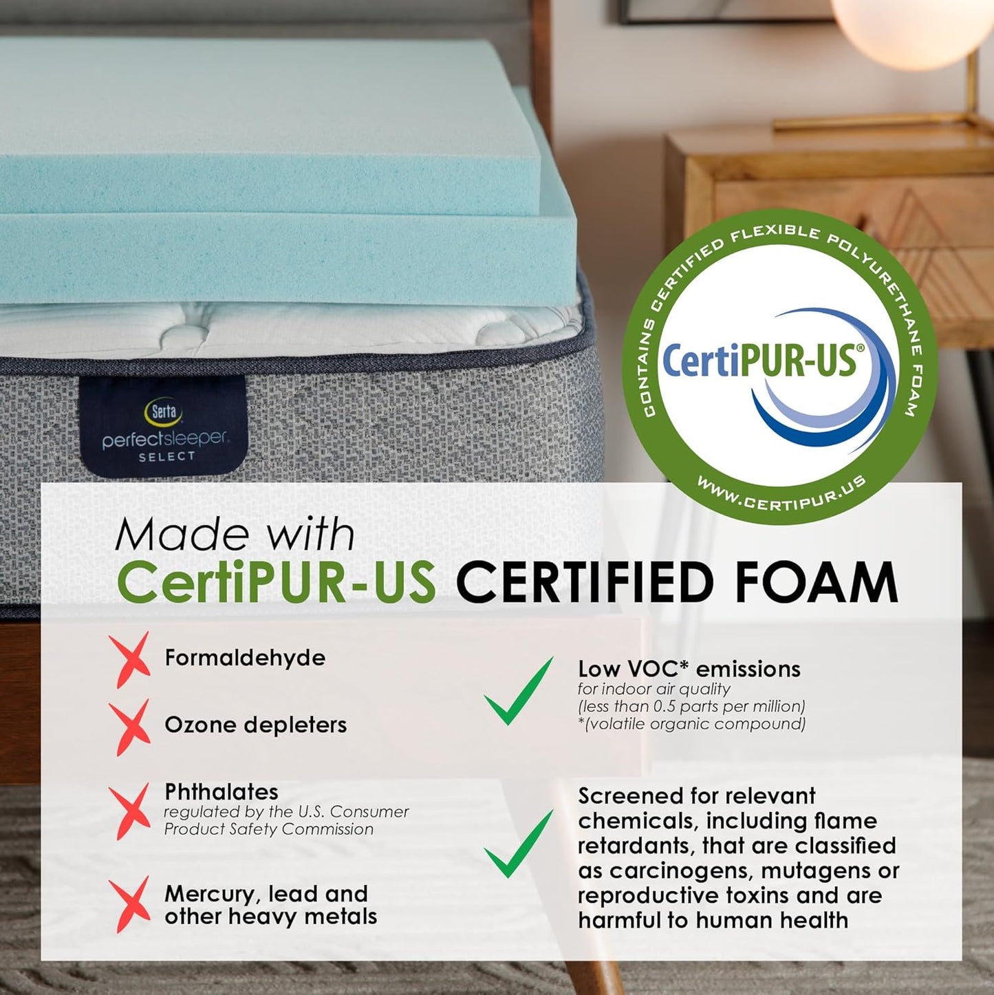 Serta ThermaGel Cooling, Pressure-Relieving Memory Foam Mattress Topper, 3 Inch, Queen,Blue