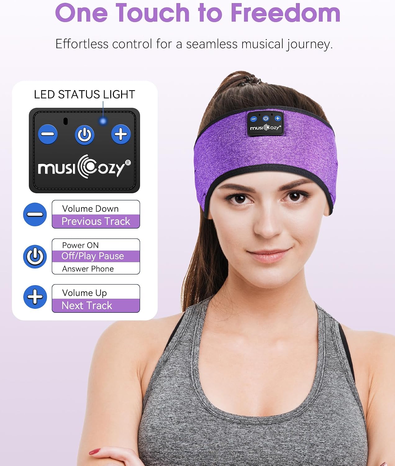 MUSICOZY Sleep Headphones Bluetooth 5.4 Headband, Sports Wireless Earphones Sweat Resistant Earbuds Sleeping Headphone with Ultra-Thin HD Stereo Speaker for Workout Running Cool Gadgets Unique Gifts