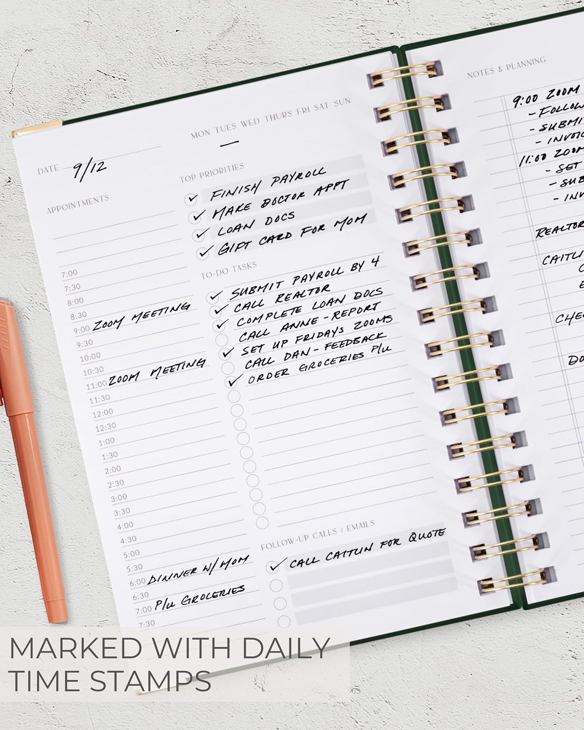 ZICOTO Aesthetic Daily Planner And Notebook With Hourly Schedule - Aesthetic Spiral To do List Notepad For Work/Home to Organize Tasks And Appointments - Stylish School/Office Supplies Book For Women