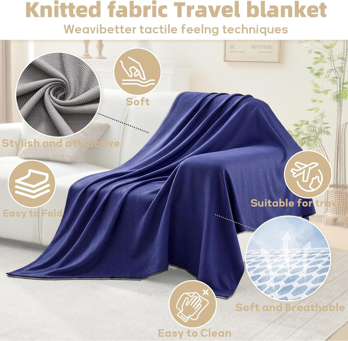 Travel Blanket Airplane - Ultra Soft & Lightweight Knit Design