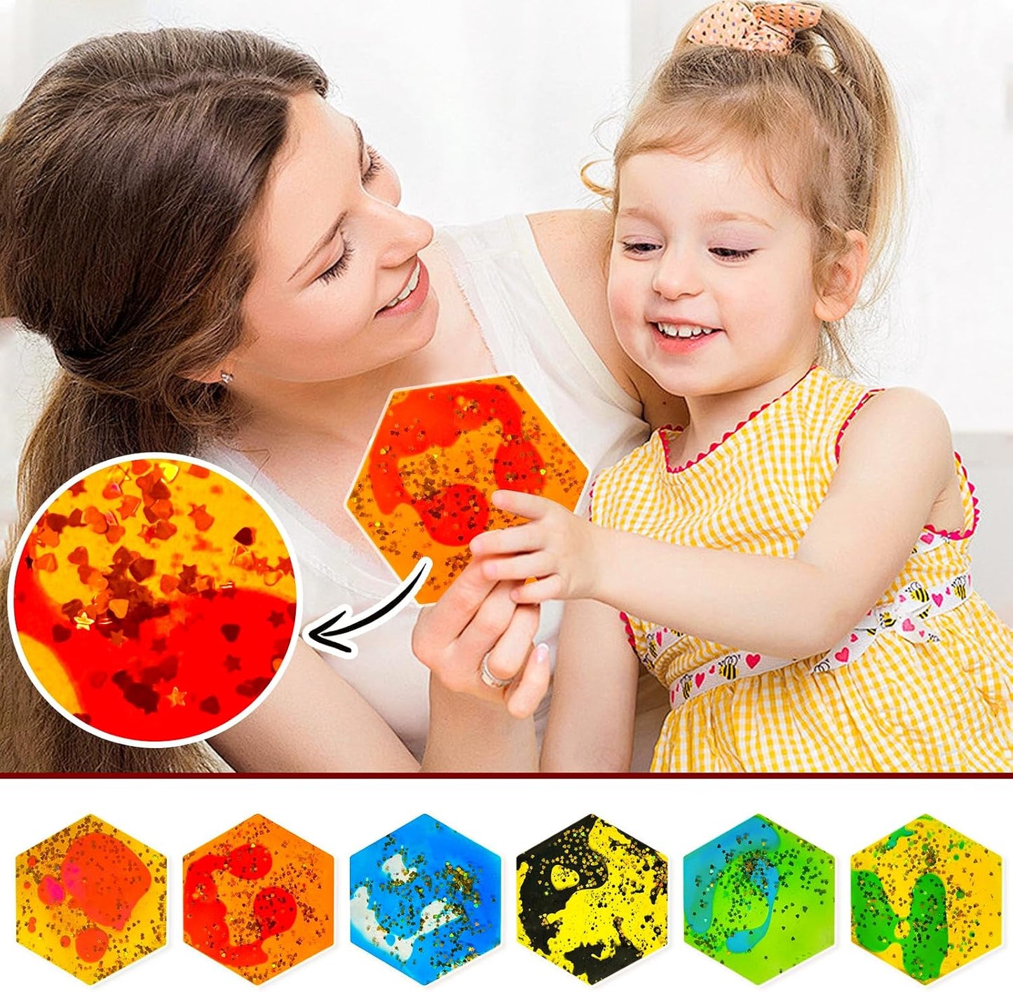 Onyoloy Sensory Soft Gel Liquid Toys - Hexagon Sensory Motion Fidget for Autism Kids, Stress Relief & Focus, Home School Therapy Travel Toys (6 Pack)