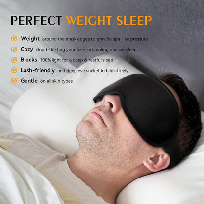 Weighted Blackout Sleep Mask for Men, 3D Contoured Zero Eye Pressure, Lash-Friendly Deep Eye Cups, Adjustable Slide Buckle Strap, Office Nap & Business Travel Essential, Relaxation Gift for Him(Black)