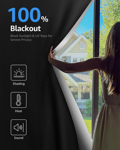 Sumobaby Blackout Curtains for Bedroom Portable 42"x60",No Drill Black Out Shades with Upgraded Hook&Loop Tapes,100% Blackout Window Cover,Thermal Insulated Blinds for Bedroom,Nursery(1 Panel,Black) - Colors A