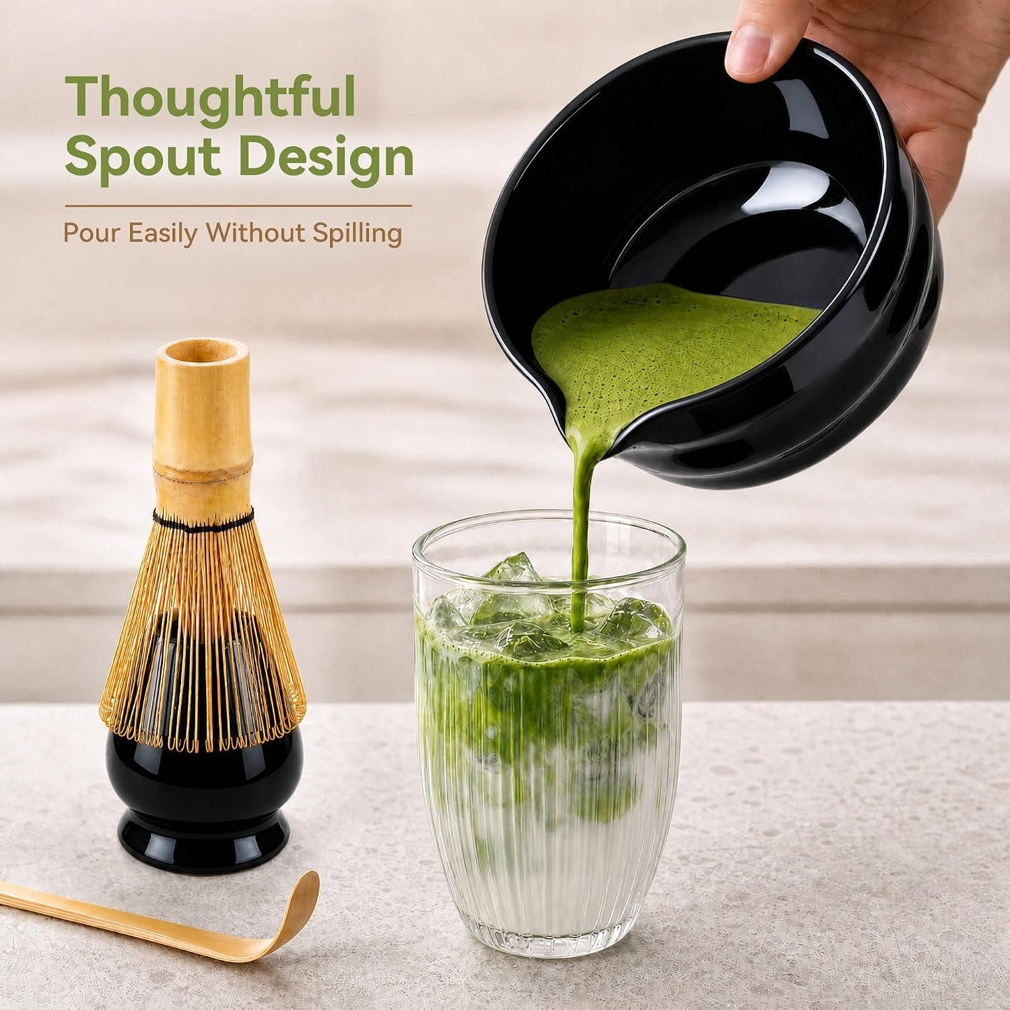 Matcha Whisk Set with Ceramic Bowl - Complete Matcha Making Kit, Bamboo Whisk (Chasen), Whisk Holder, Matcha Powder Sifter, Scoop, Japanese Tea Ceremony Tools（Green）
