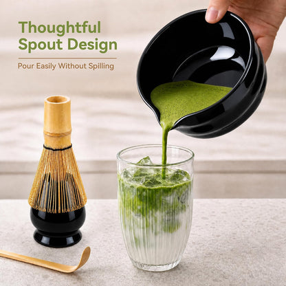 Matcha Whisk Set with Ceramic Bowl - Complete Matcha Making Kit, Bamboo Whisk (Chasen), Whisk Holder, Matcha Powder Sifter, Scoop, Japanese Tea Ceremony Tools（Green）