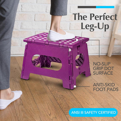 Handy Laundry Folding Step Stool - Sturdy Enough Collapsible Stool to Support Adults - Opens Easy with One Flip - Great for Kitchen, Bathroom or Bedroom (Black - 9 Inch)