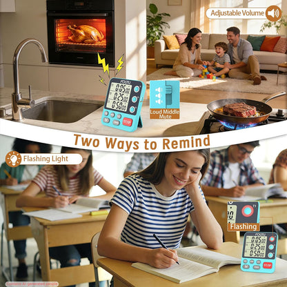 Digital Dual Kitchen Timer, 3-Channel Magnetic Countdown Timer for Cooking
