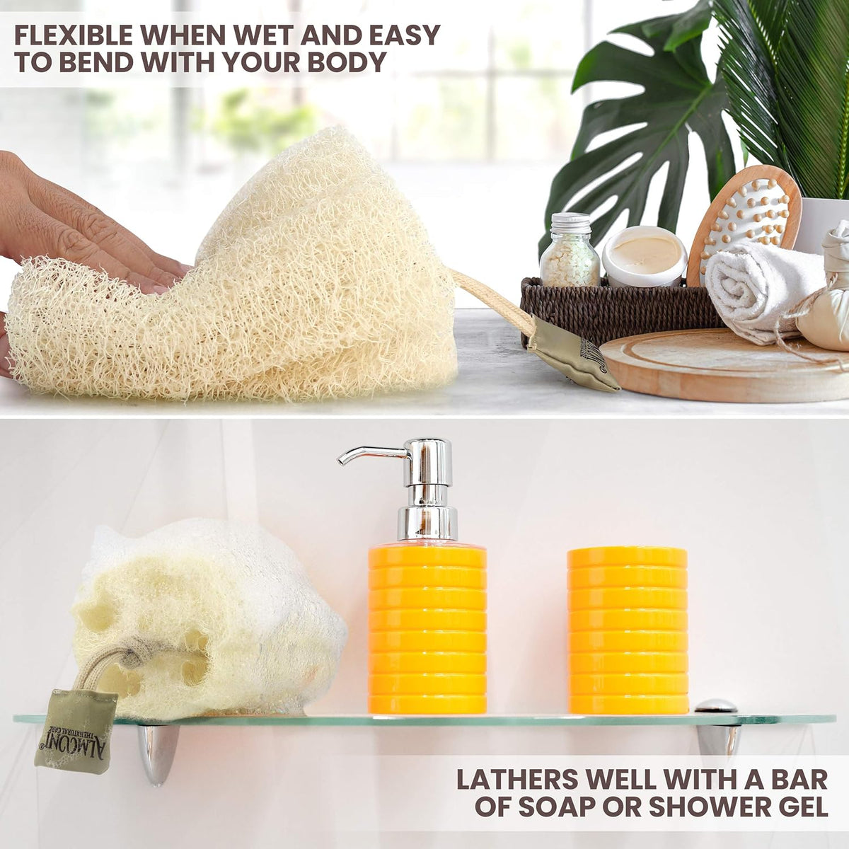 ALMOONI Natural Loofah Body Scrubber, Egyptian Loofah Sponge