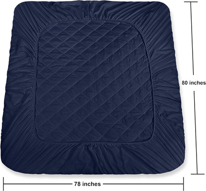 Quilted Fitted Mattress Pad, Queen Mattress Protector Topper with Deep Pocket Stretches up to 16 Inches, Machine Washable Mattress Cover by Utopia Bedding (White)