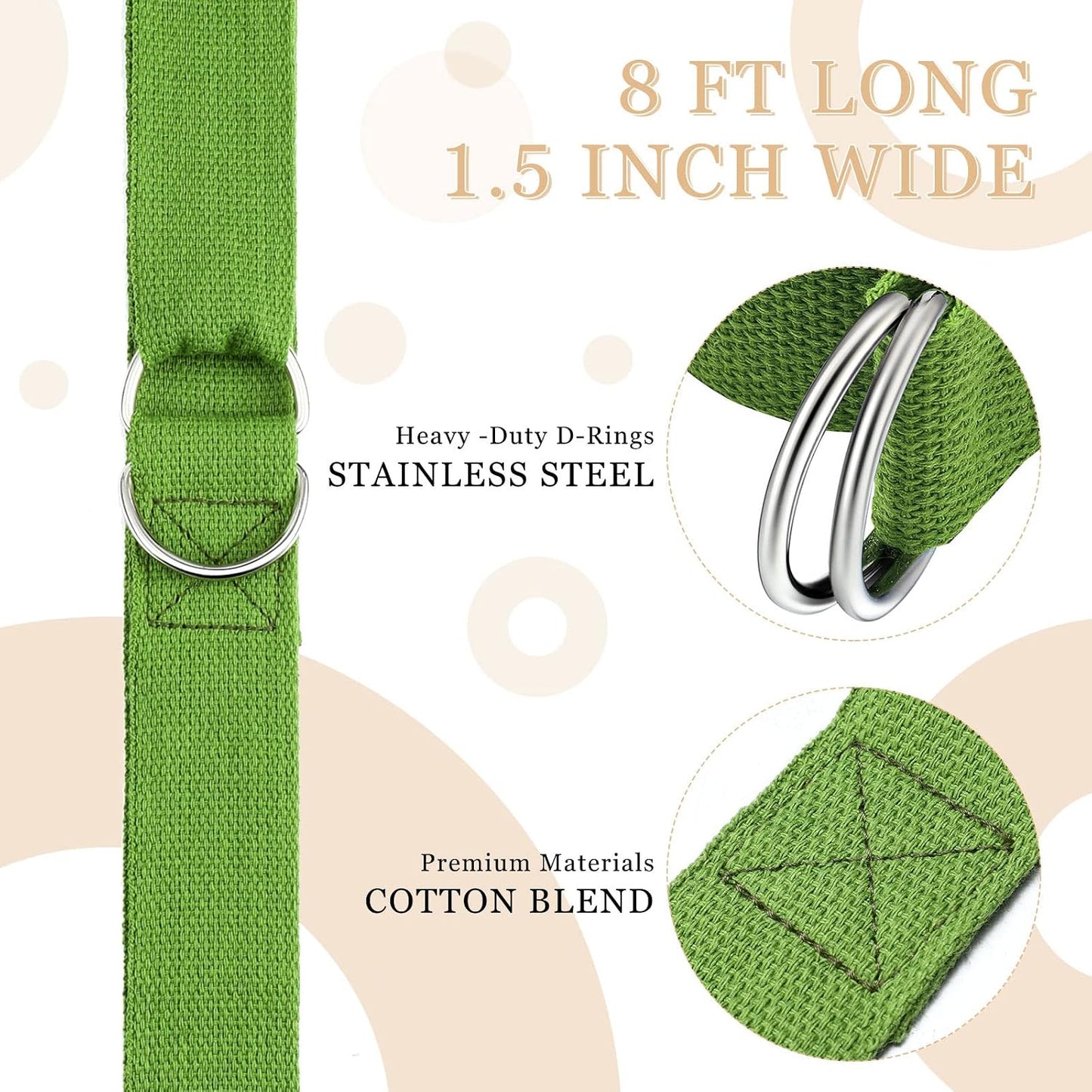 6 Pcs Yoga Straps for Stretching 8 Ft, Safe D Ring Buckle
