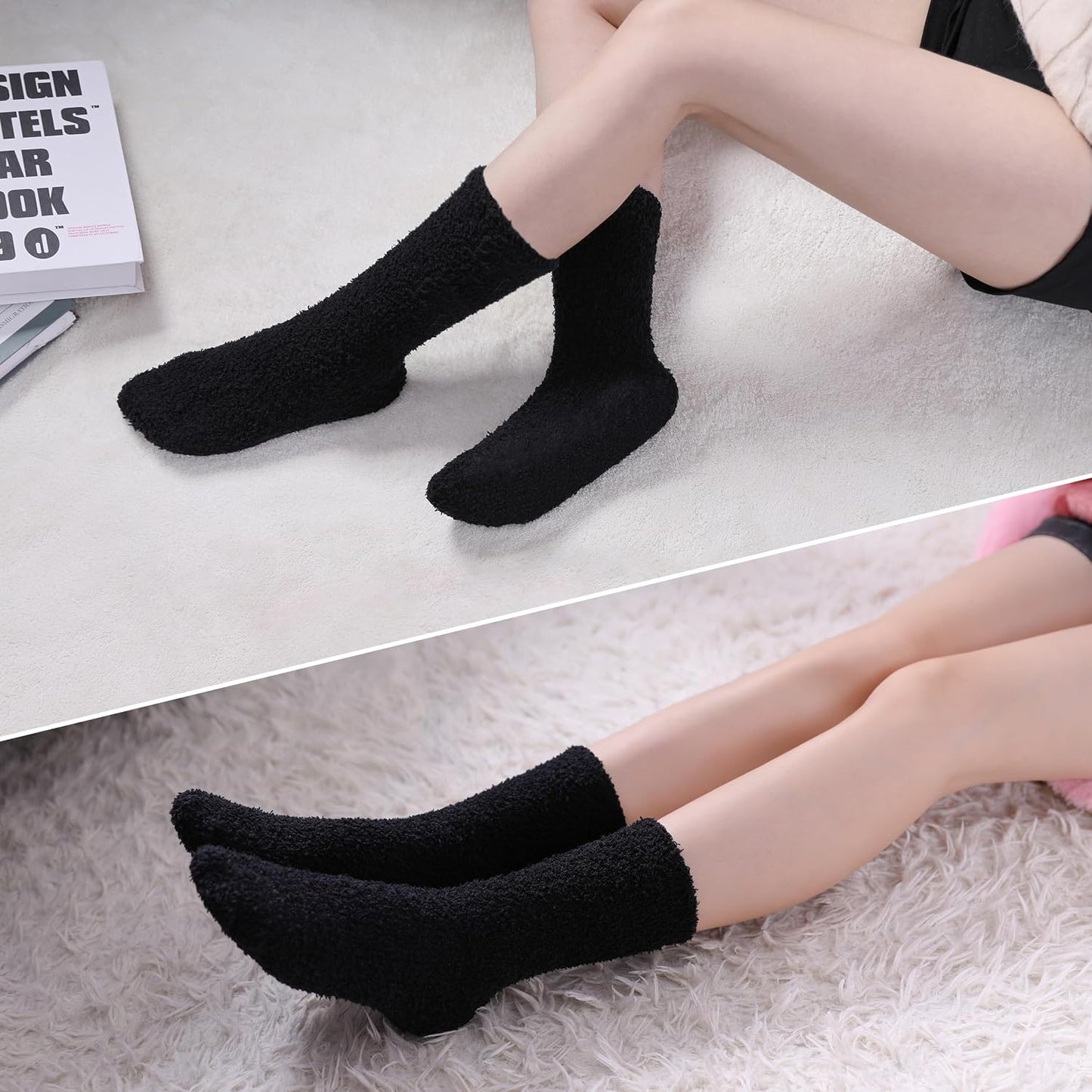 CHOWISH Womens Fuzzy Slipper Socks Super Soft Microfiber Fluffy Cozy Winter Warm Fuzzy Crew Socks