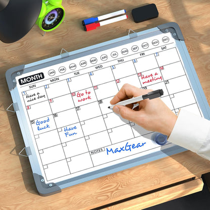 MaxGear Monthly Calendar Dry Erase Board for Wall, 16"x12", White Frame | Double-Sided, Hanging Small White Board, Portable Whiteboard for Planning, Drawing, Memo, to Do List, Home, Kitchen, Office