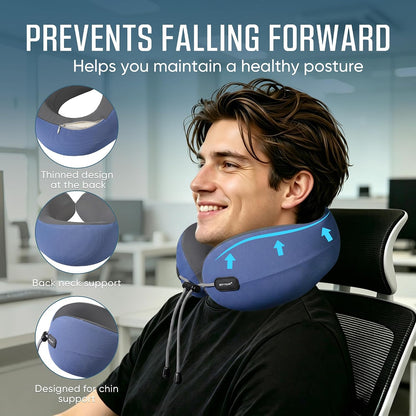 SKYTRAX COMF® Premium Ergonomic Memory Foam Travel Neck Pillow, Washable Cooling Ice Silk Cover, Firm Neck Support for Airplane Long Flights & Pain Relief, with Portable Carry Case (Grey)