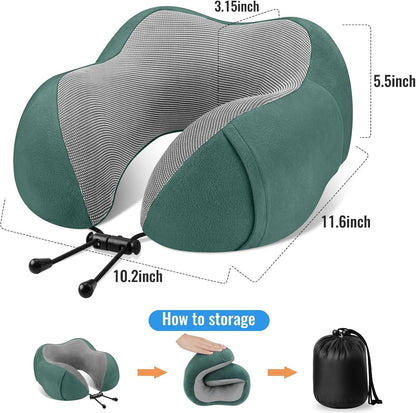 CloudBliss Travel Pillow for Airplane, Memory Foam Neck Pillow for Travel, Compact Flight Pillow with Eye Mask, Earplugs, Carry Bag, Travel Neck Pillow for Long Flight Sleep, Plane Accessories, Black