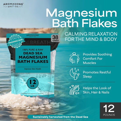 Aromasong RAW Magnesium Bath Flakes with 100% Natural Lavender, 3 LB Muscle Relaxing Organic Salts Mg Chloride, Mineral Soak. (Packaging May Vary)