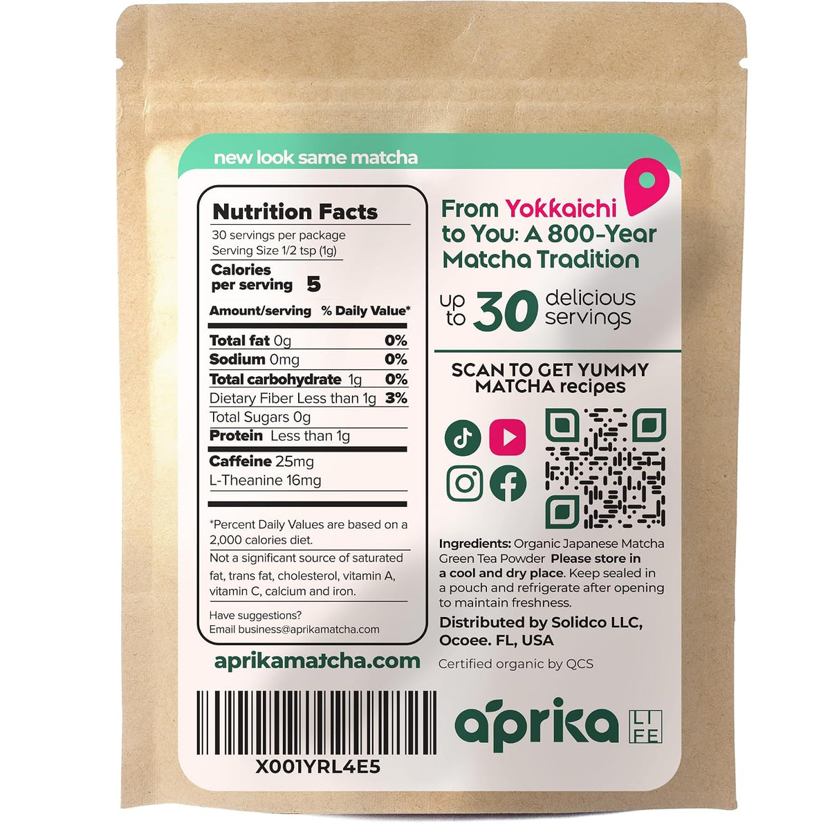 AprikaLife Sweet Matcha Latte Mix - 1st Harvest Ceremonial Grade - 6.4 oz