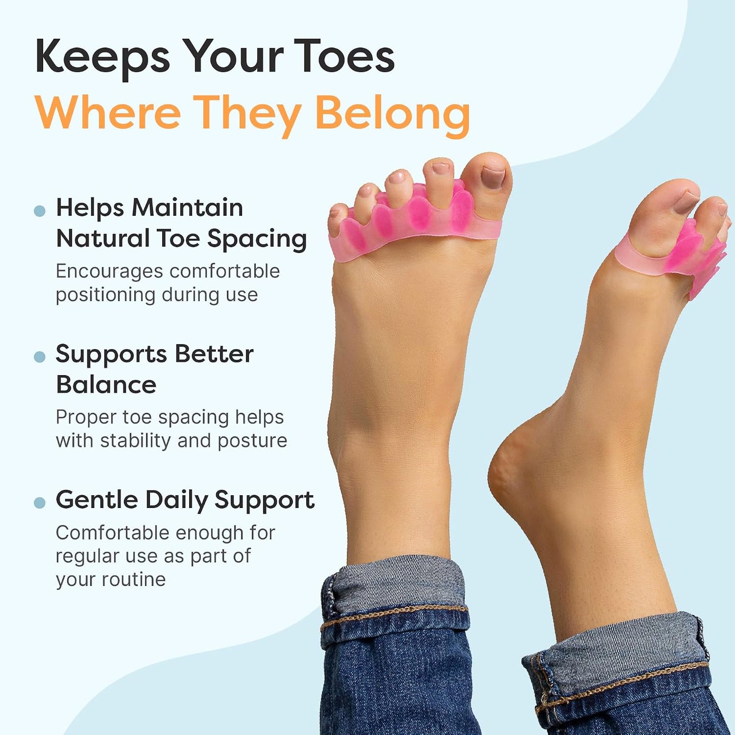 ZenToes Silicone Toe Spacers and Separators for Correct Toe Alignment, Bunion Relief, Hammertoe Straightener, Gel Orthopedic Corrector – 1 Pair (Black)
