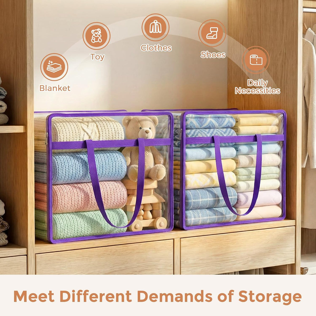 Clear Storage Bags for Clothes, 45L Closet Organizers and Storage