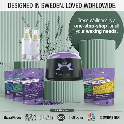Tress Wellness Award Winning Waxing Kit for Sensitive Skin, Safe for Face & Skin, Easy to Use, At-Home Kit for Face, Bikini, Brazilian & Full Body - Digital Display, Black Purple Flower