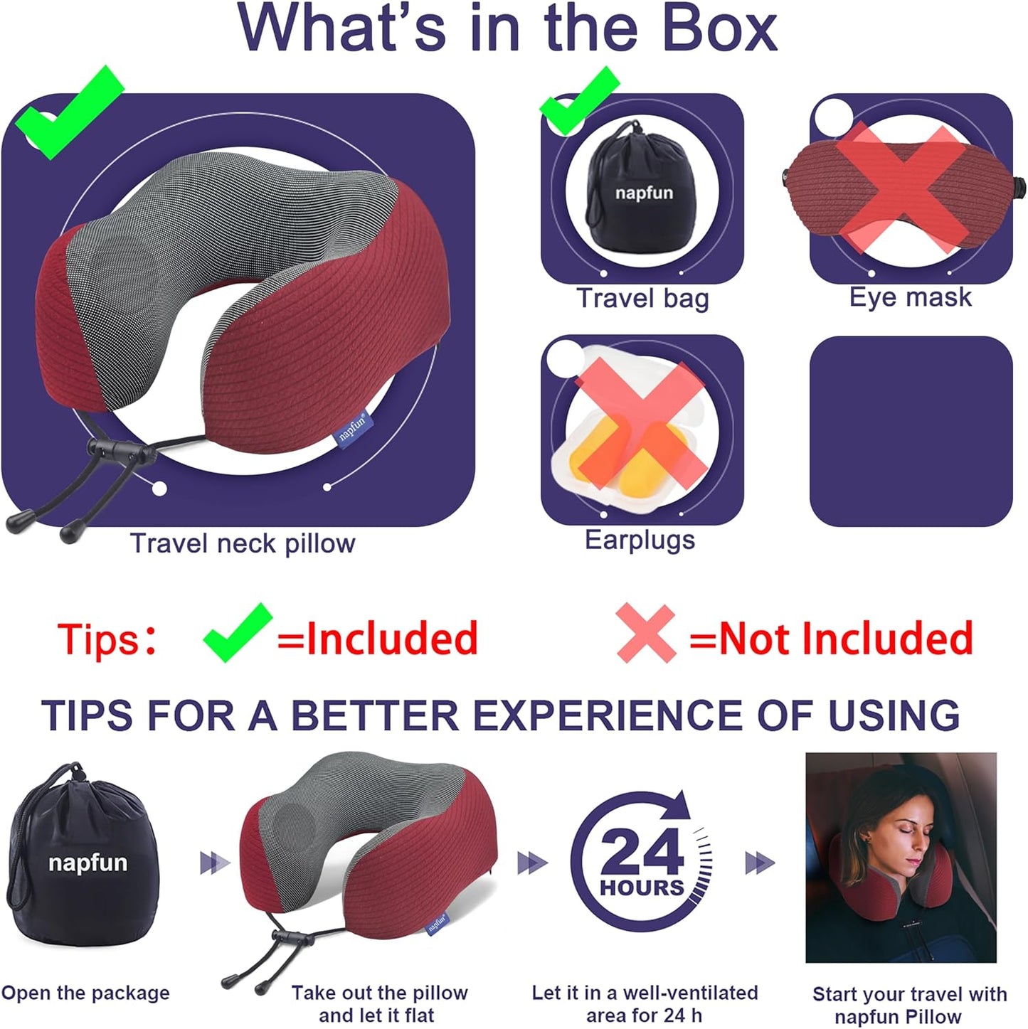 napfun Neck Pillow for Traveling, Upgraded Travel Neck Pillow for Airplane 100% Pure Memory Foam Travel Pillow for Flight Headrest Sleep, Portable Plane Accessories, Light Grey