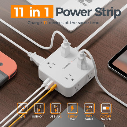 TESSAN Surge Protector Power Strip with 900J Surge Protection, 5 Ft, Grey