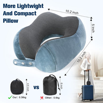 Cirorld Neck Pillow for Traveling, Travel Pillows for Airplanes,100% Pure Memory Foam Travel Neck Pillow, Adjustable Flight Pillow, Portable Plane Accessories with Eye Mask, Earplugs, Carry Bag