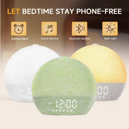Geuuap Sunrise Alarm Clock White Noise Machine with Bluetooth Speaker,Khaki