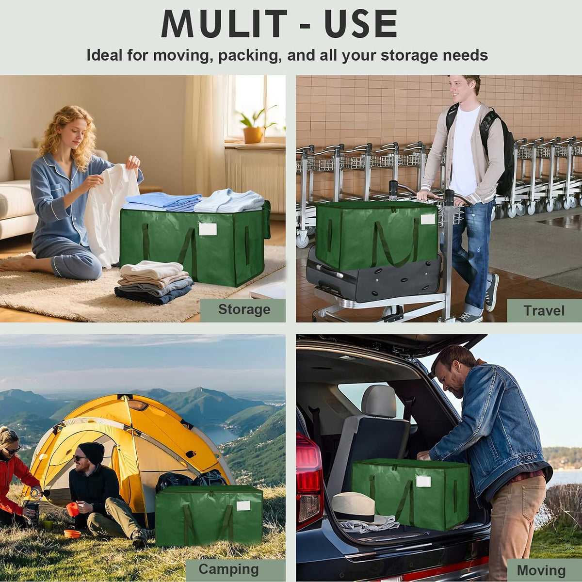 Moving Bags Extra Large - Heavy Duty Storage Totes with Wrap-Around Handles & Reinforced Zippers - Foldable Moving Box Alternative, Water-Resistant for Dorm, Closet & Under Bed Storage (Clear)