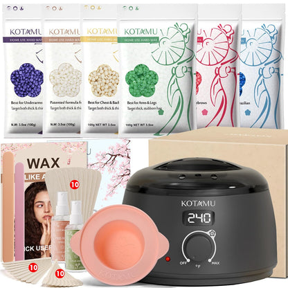 KOTAMU Waxing Kit for Women & Men, Pink Digital Wax Pot Warmer Hair Removal | Home Hard Wax Kit, Wax Machine, Face, Eyebrow, Bikini, Brazilian, Body, Sensitive Skin, 25 Accessories, Beginner-Friendly