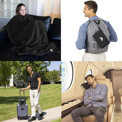 BlueHills Travel Blanket Pillow Compact Lightweight Pocket Size Airplane Traveling Essential Flight Trip Throw in Bag Portable Case Plane Accessory Gray L01