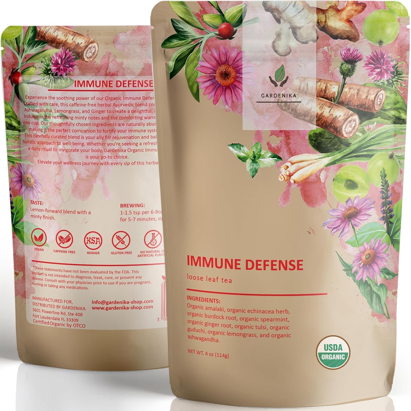 Gardenika Organic Loose Leaf Tea Sampler – 8 Pack, 1 LB – Herbal and Naturally Caffeine-Free Set - Ayurvedic Assortment Blend