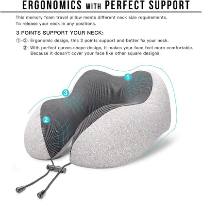 MLVOC Neck Pillow for Traveling, Upgraded 100% Pure Memory Foam Travel Neck Pillow for Airplane Flight Sleep, Breathable & Machine Washable Cover, Travel Kit with 3D Eye Mask, Earplugs & Bag, Black