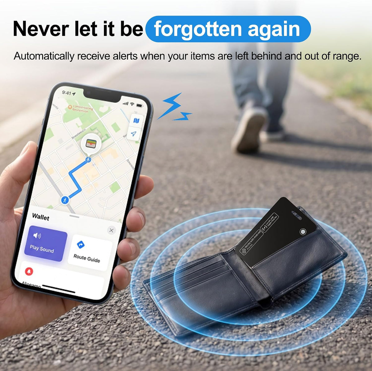 Smart Wallet Tracker Card (iOS & Android) - Item Finder for Luggage, Keys & Passport 、Compatible with Apple Find My、Slim, Rechargeable & IP68 Waterproof (4 Black)