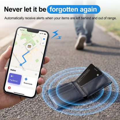 Smart Wallet Tracker Card (iOS & Android) - Item Finder for Luggage, Keys & Passport 、Compatible with Apple Find My、Slim, Rechargeable & IP68 Waterproof (4 Black)
