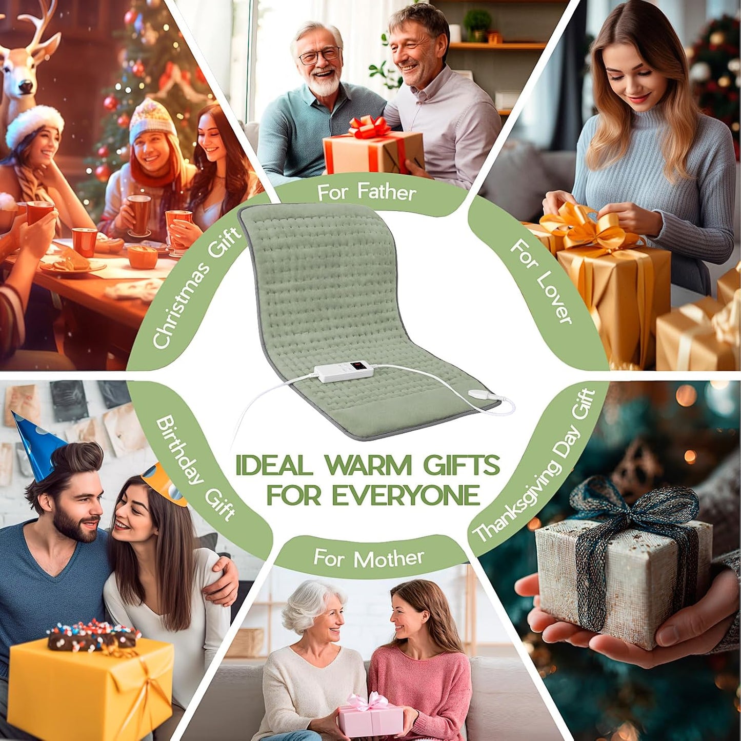 Heating Pad for Period Cramps, Heating Pad for Back/Neck/Shoulder Muscle Pain, 6 Heating & 4 Timer Setting, Auto Shut Off, Dry/Moist Heat & Machine Washable, Birthday Christma s Gifts for Women Mom