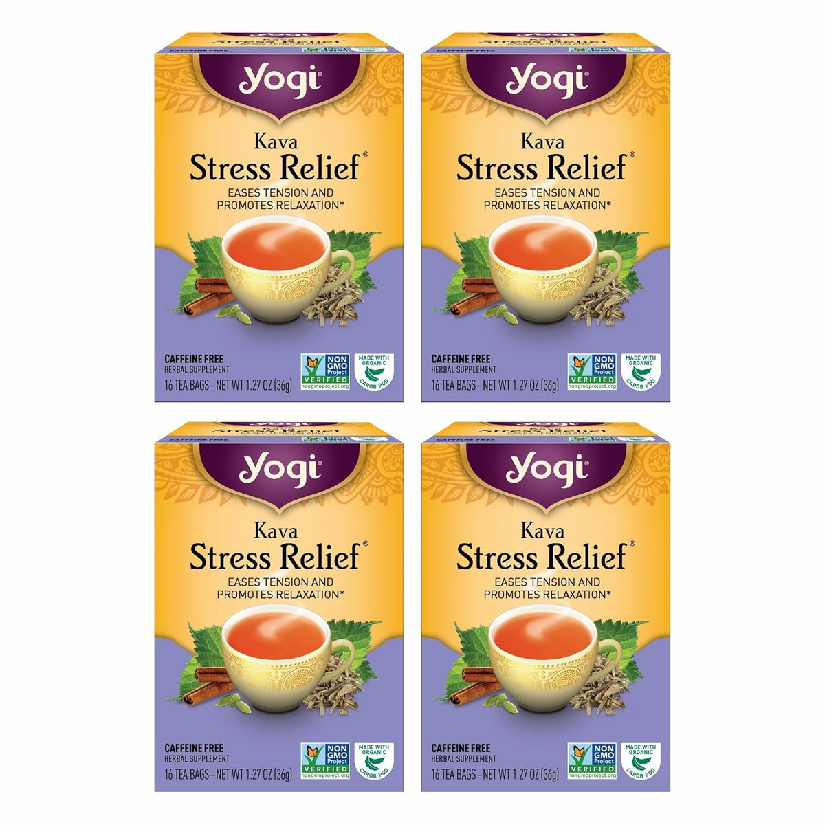 Yogi Kava Stress Relief Organic Tea, 16 Tea Bags (4 Pack)