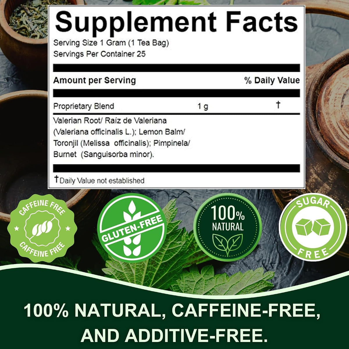 Nerviosan Calming Herbal Blend with Valerian Root, Lemon Balm and Burnet 25 Tea Bags of All Natural Valeriana, Toronjil and Pimpinela Herbs from Peru