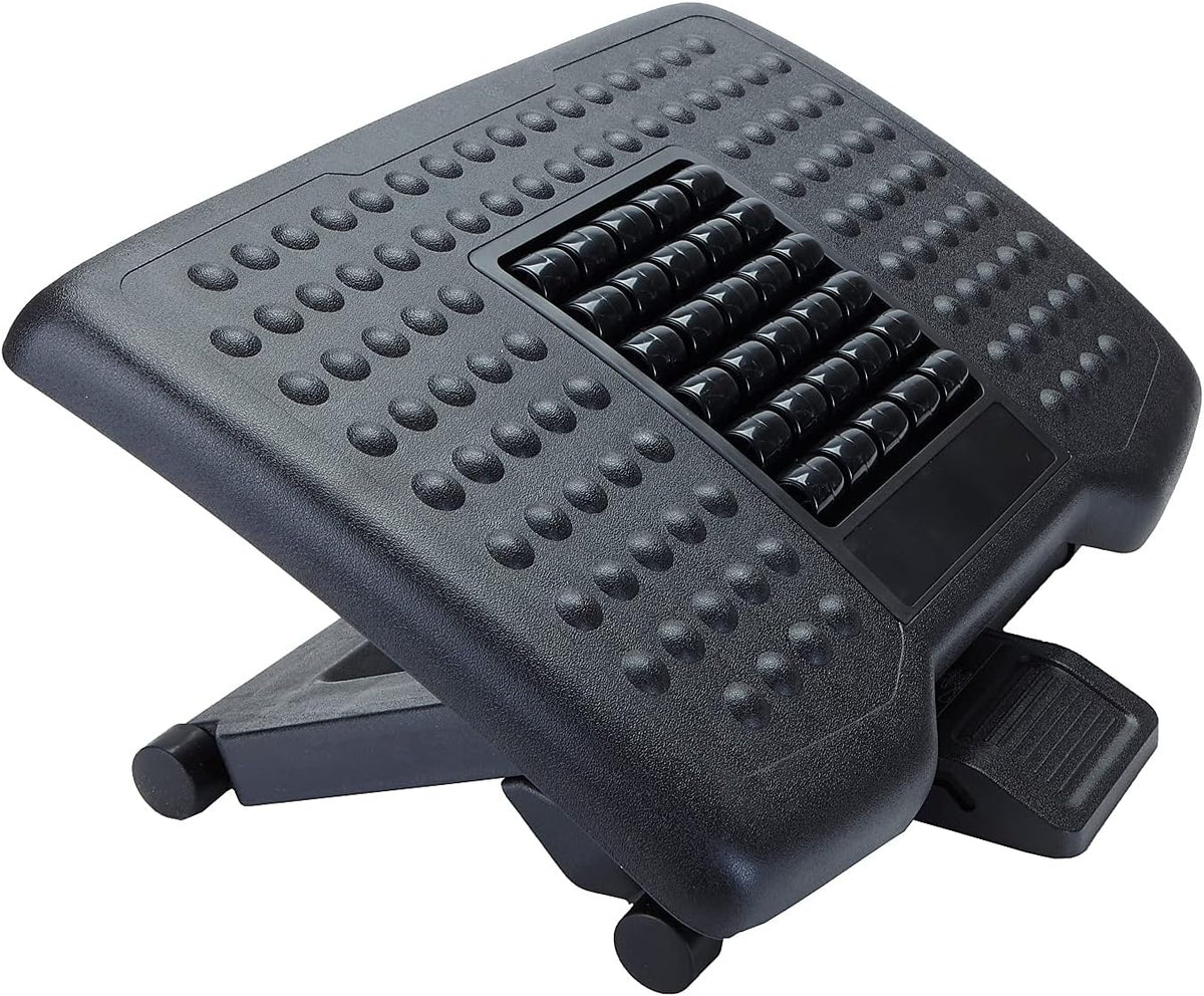 Mind Reader Foot Rest, Under Desk at Work, Ergonomic, Height Adjustable, Office, Plastic, Black