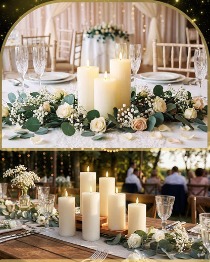 VIHOSE 12 Pack White Flameless Candles Set with Remote and Timer Flickering Flameless Battery Candles Flat Top LED Pillar for Wedding Outdoor Home Festival Decoration(D 3'' H 4'' 5'' 6'')