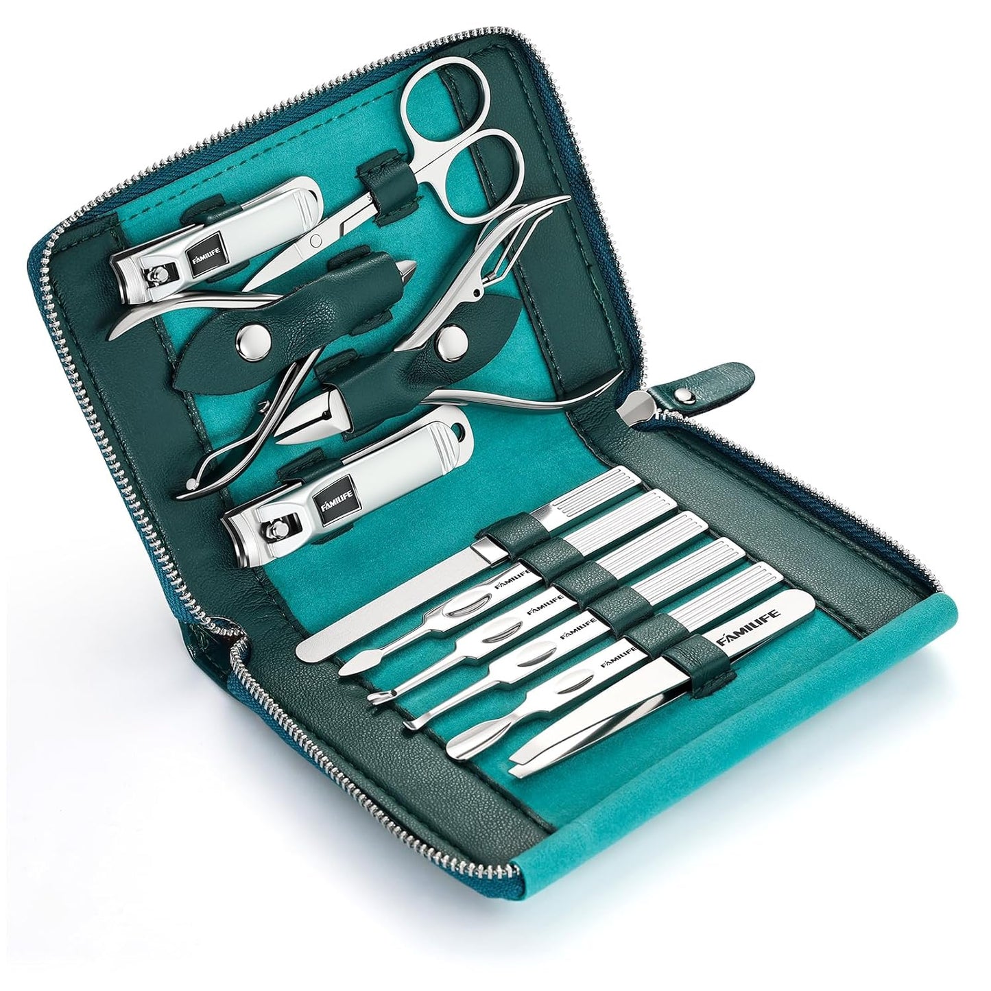 FAMILIFE Gifts for Women, Manicure Set Professional Manicure Kit 11 in 1 Nail Kit Nail Clippers Tools Stainless Steel with Rose Gold Leather Case Travel Sets