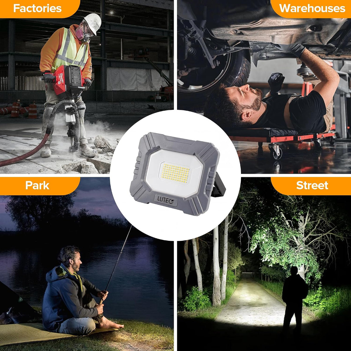 LUTEC 3500LM LED Work Light, Rechargeable Magnetic Work Lights with Stand, Portable 5000K Flood Light for Car Repair, Fishing, Camping, Emergency, Hiking, 3 Modes