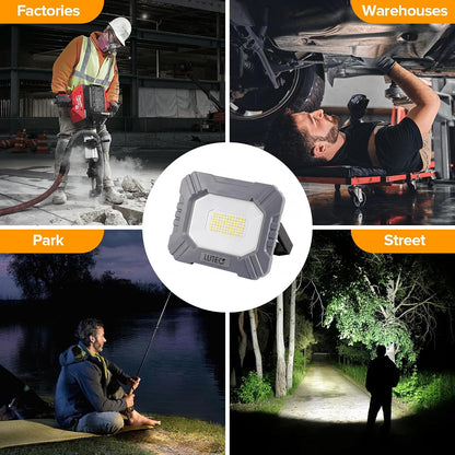 LUTEC 3500LM LED Work Light, Rechargeable Magnetic Work Lights with Stand, Portable 5000K Flood Light for Car Repair, Fishing, Camping, Emergency, Hiking, 3 Modes